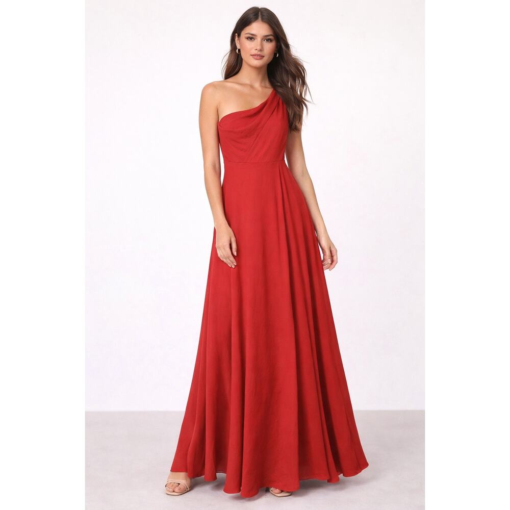 Lulus Red One Shoulder Maxi‎ Dress Small Formal Prom Wedding Guest
